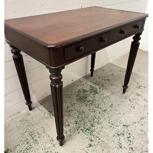 17 - Georgian style mahogany side table on fluted legs (H75cm W90cm D54cm)