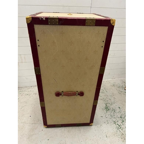 190 - Asprey's steamer wardrobe travelling trunk, leather and brass bounded opening to wooden hangers and ... 