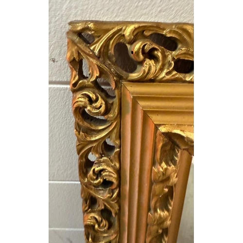 198 - A gold painted bevel edged mirror in the Rococo style 106cm x 67cm