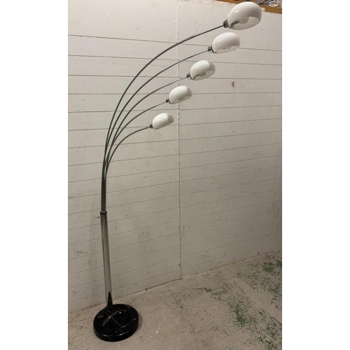 216 - A chrome and white five arm floor lamp on a black marble effect base H200cm