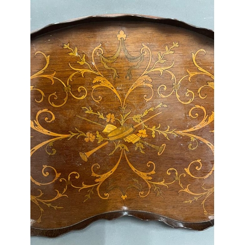 26 - English marquetry kidney shape tray (handle to handle 60cm)