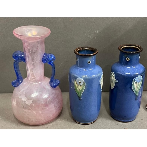 293 - A pair of Royal Doulton vases along with a Majolica style ewer and Art glass Italian style vase