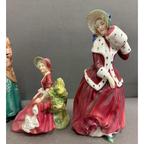 309 - Four Royal Doulton figures to include Top Of The Hill, Bridget, Linda and Christmas Morning