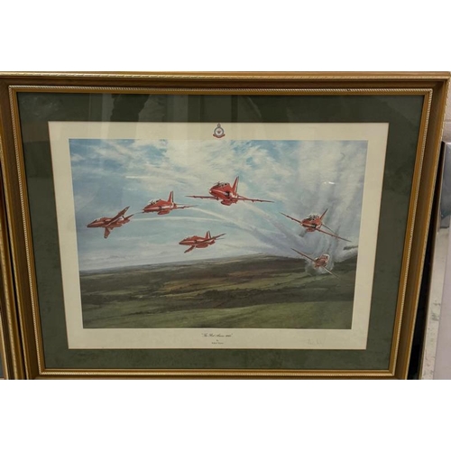 349 - Four aviation interest prints to include The Red Arrows, Spitfire and Hurricane