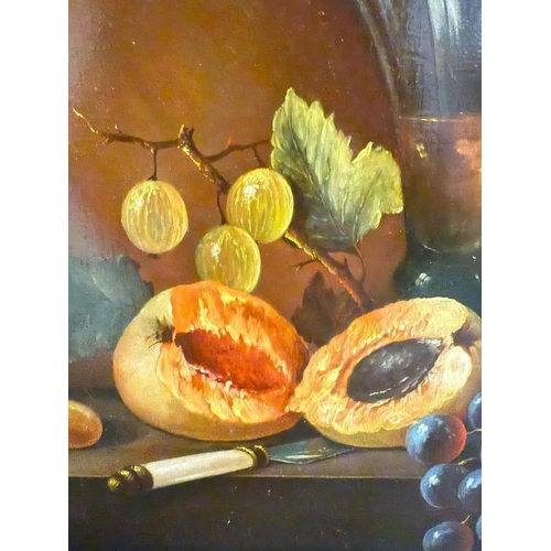 361 - A still life oil on board of fruit signed T. Corn lower right 41cm x 35cm