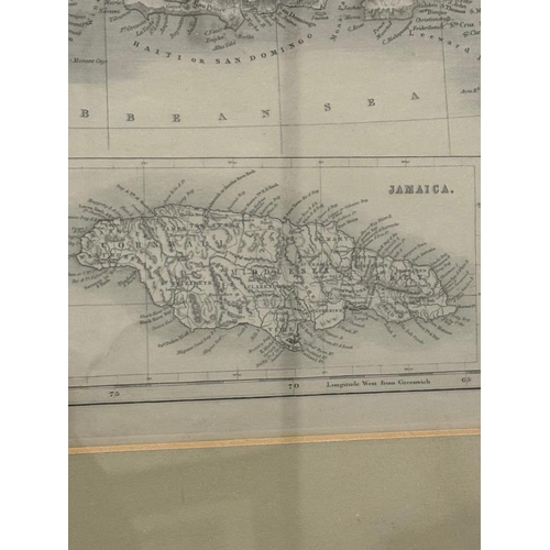 364 - A framed map of the West Indies to include Jamaica 57cm x 44cm