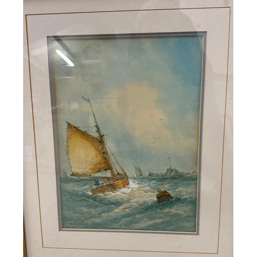 369 - An oil on canvas of boats at sea, signed and dated M.A.Morgan 1921 lower left and a water colour of ... 