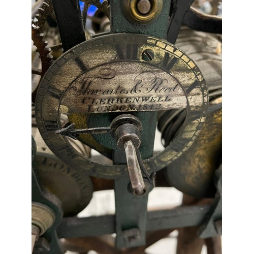 373 - Two Train Iron frame turret clock, inscribed on the subsidy seconds dial marker, Thwaites and Reed C... 