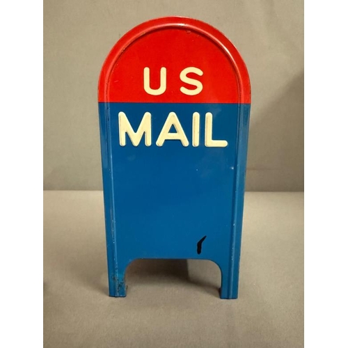 399 - A tin money box in the form of a US Mail post box and a vintage Willem II cigar tin