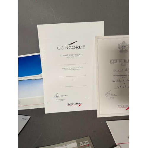 435C - A quantity of Concorde collectable literature to include menus, ticket stubs and flight certificates