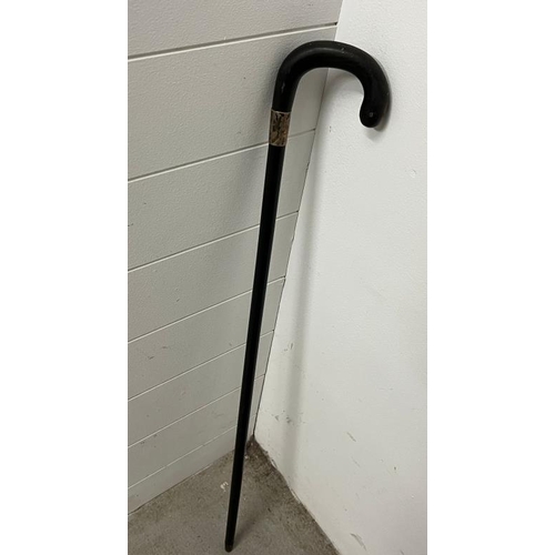 435E - Ebony walking stick with silver band