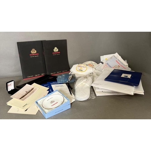 435G - A large quantity of Cunard line collectables to include QE2 brochures caps and stationary and a Wedg... 