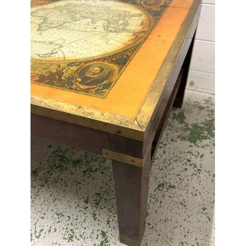 56 - A coffee table with antiquarian theme, the world maps under glass (H60cm W89cm)