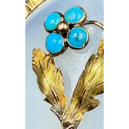 626 - A floral themed brooch on untested gold mount with turquoise stone flower