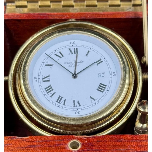 668 - A Jean Roulet LeLocle mahogany cased deck watch in a three tier brass gimbal