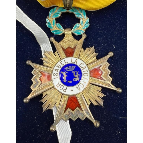 709 - An Order of Isabella the Catholic Grand Cross pendant, marked 925 with enamel decoration in original... 