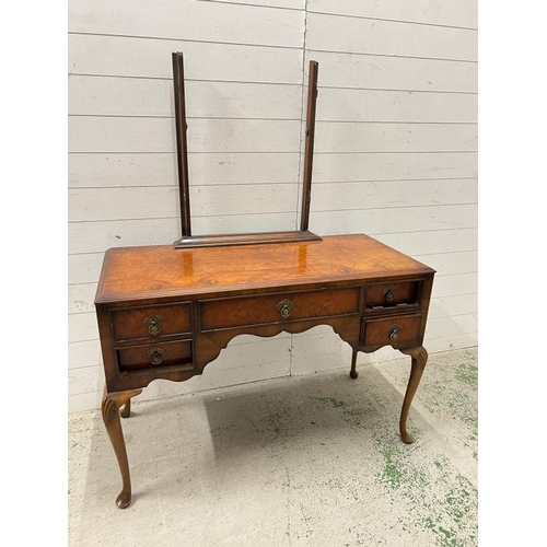 71 - A burr walnut dressing table with mirror (H76cm W112c D49cm)