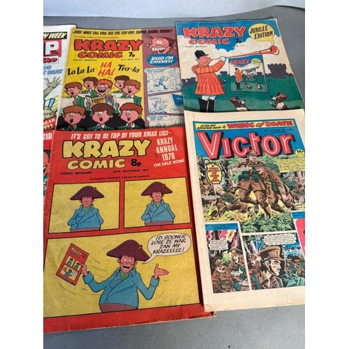 805 - A selection of vintage comics to include Victor, Buster, Champ and Krazy comic