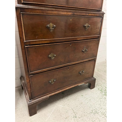 9 - George II style chest on chest, moulded cornice the upper part with two short drawers over three lon... 