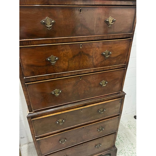 9 - George II style chest on chest, moulded cornice the upper part with two short drawers over three lon... 