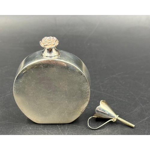 500B - A silver rose topped perfume bottle with funnel marked 925, approximate total weight 39g