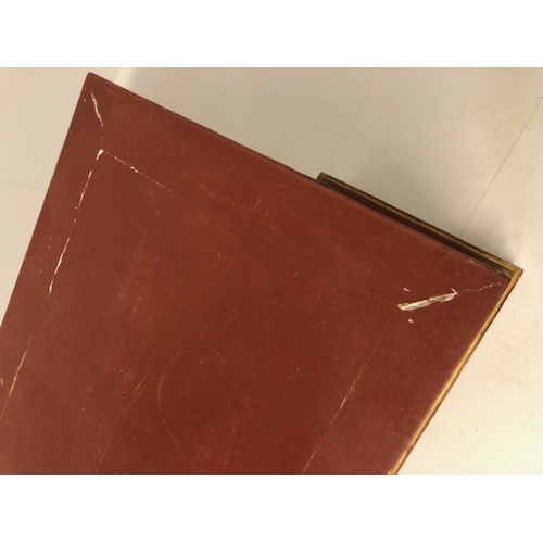 42 - Chinese wedding cabinet of red and gold lacquer, the front panels and doors profusely carved in pier... 