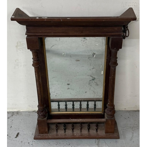 134 - An Eastlake style wall mirror with turned columns and shelf under H77cm W55cm D14cm