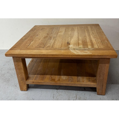 174 - A light oak square coffee table shelf under H150cm SQ100cm