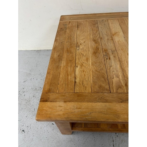 174 - A light oak square coffee table shelf under H150cm SQ100cm