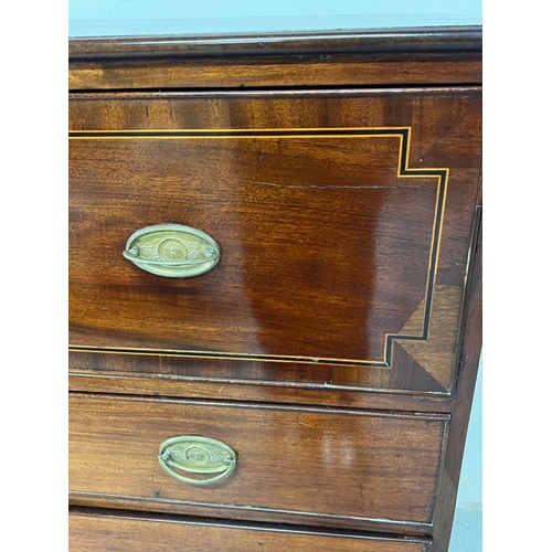 34 - Secretaire chest of drawers, the large top drawer drops down to a fitted interior and string inlay H... 