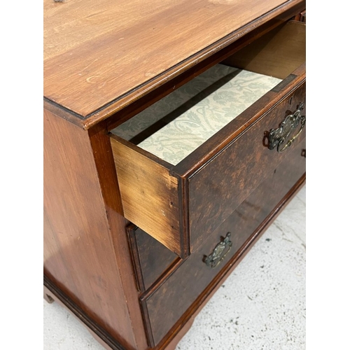 35 - Two over two chest of drawers with burr walnut veneer to front on bracket feet H79cm W107cm D49cm