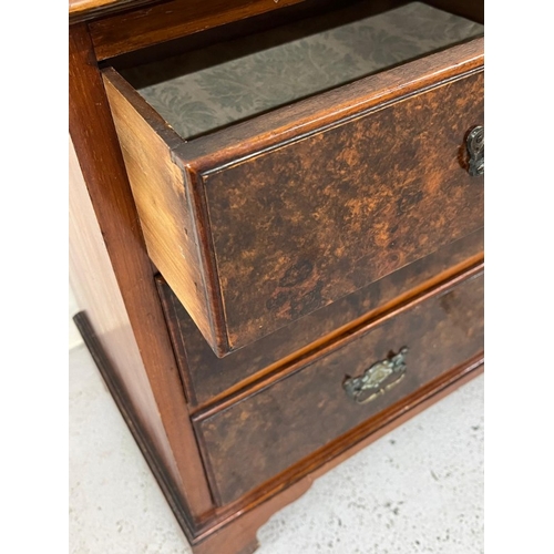 35 - Two over two chest of drawers with burr walnut veneer to front on bracket feet H79cm W107cm D49cm