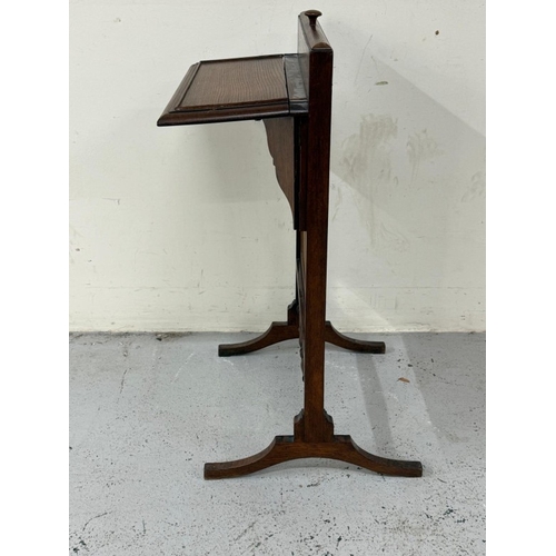 48 - A Regency style oak fire screen with a glazed panel embroidered with a naval scene and a folding top... 