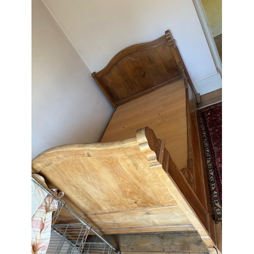 182 - English pine sleigh bed with headboard and footboard