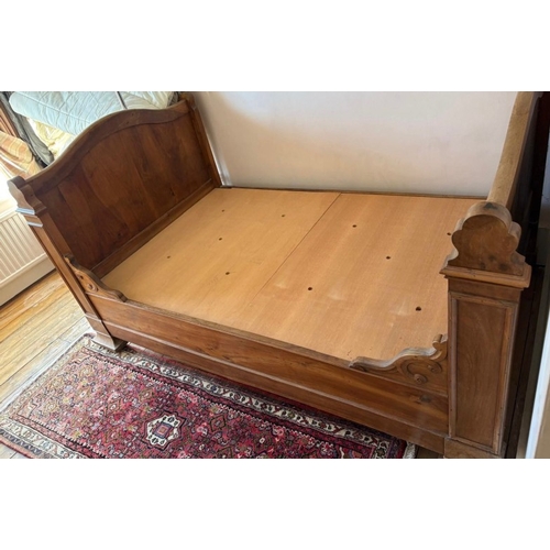 182 - English pine sleigh bed with headboard and footboard