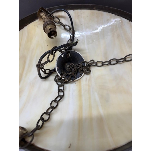 201 - An Art Deco-style brass ceiling light with an alabaster glass bowl