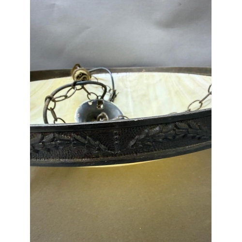 201 - An Art Deco-style brass ceiling light with an alabaster glass bowl