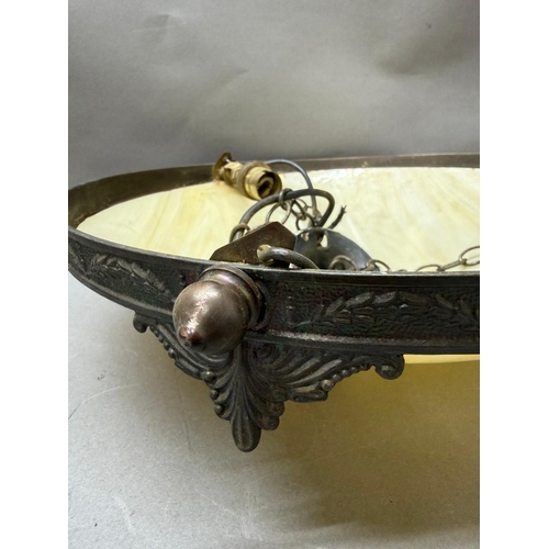 201 - An Art Deco-style brass ceiling light with an alabaster glass bowl