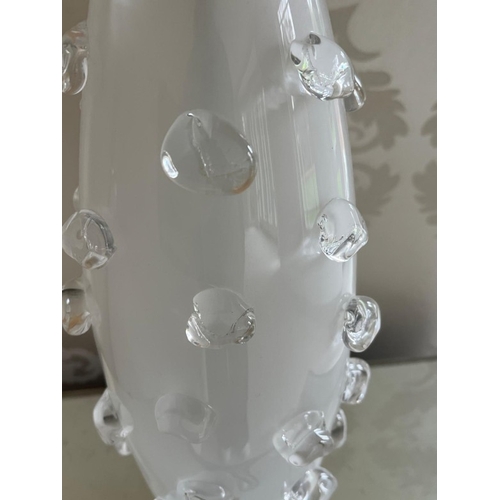 210 - A pair of Italian glass bubble lamps with a chrome square base and a beige rectangular shade H75cm