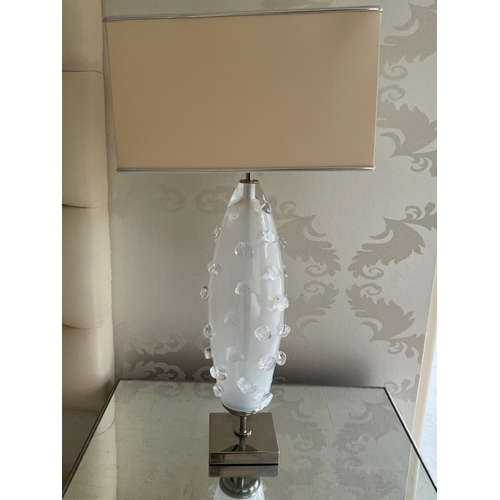 210 - A pair of Italian glass bubble lamps with a chrome square base and a beige rectangular shade H75cm