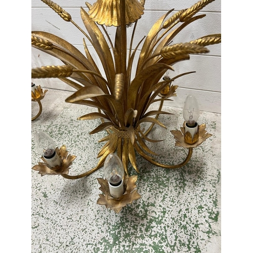 216 - Three metal gilt chandeliers, two with wheat grass theme H52cm