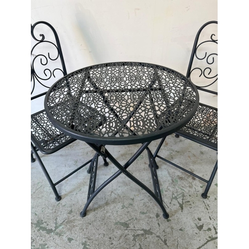 221 - Metal bistro set with folding table  and two chairs