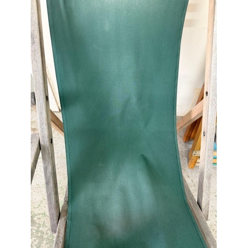 227 - Four vintage deck chairs in green and blues