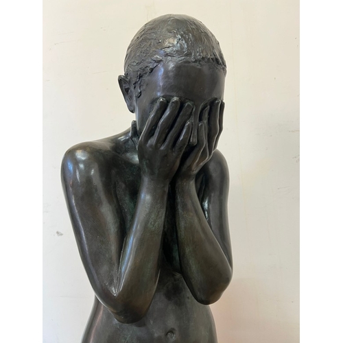 241 - Bronze sculpture of a woman by Daniel Ludwig with square plinth base H108cm SQ45cm