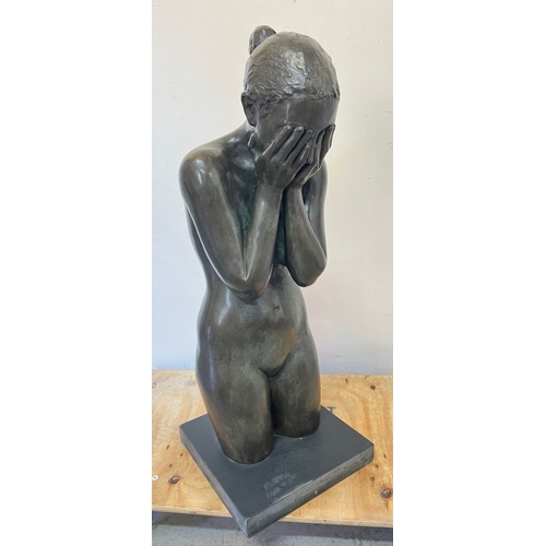 241 - Bronze sculpture of a woman by Daniel Ludwig with square plinth base H108cm SQ45cm