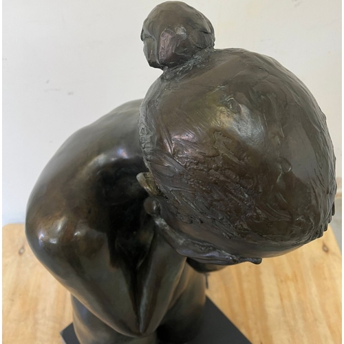 241 - Bronze sculpture of a woman by Daniel Ludwig with square plinth base H108cm SQ45cm
