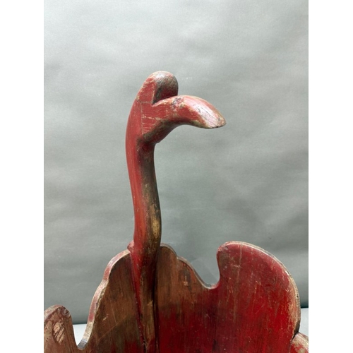 282 - A red painted Chinese swan or crane bucket