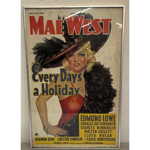 352 - A vintage framed film poster for Every Day's a Holiday starring Mae West 54cm x 74cm