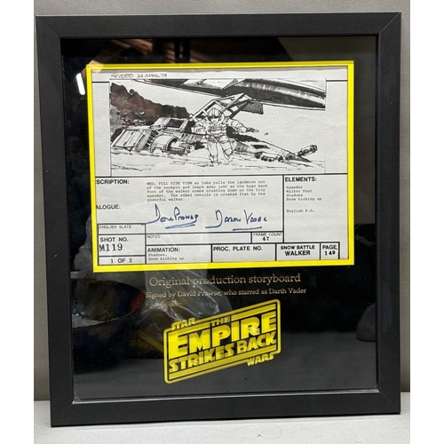 362 - A framed production storyboard from Star Wars The Empire Strike Back signed by David Prouse who star... 