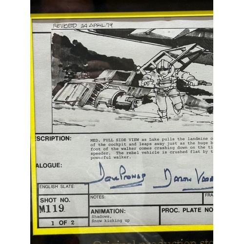362 - A framed production storyboard from Star Wars The Empire Strike Back signed by David Prouse who star... 